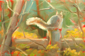 Oil Painting Squirrel on Fence