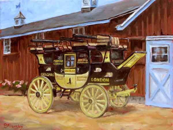 The Old Times Coach at Devon Horse Show Oil 12 x 16